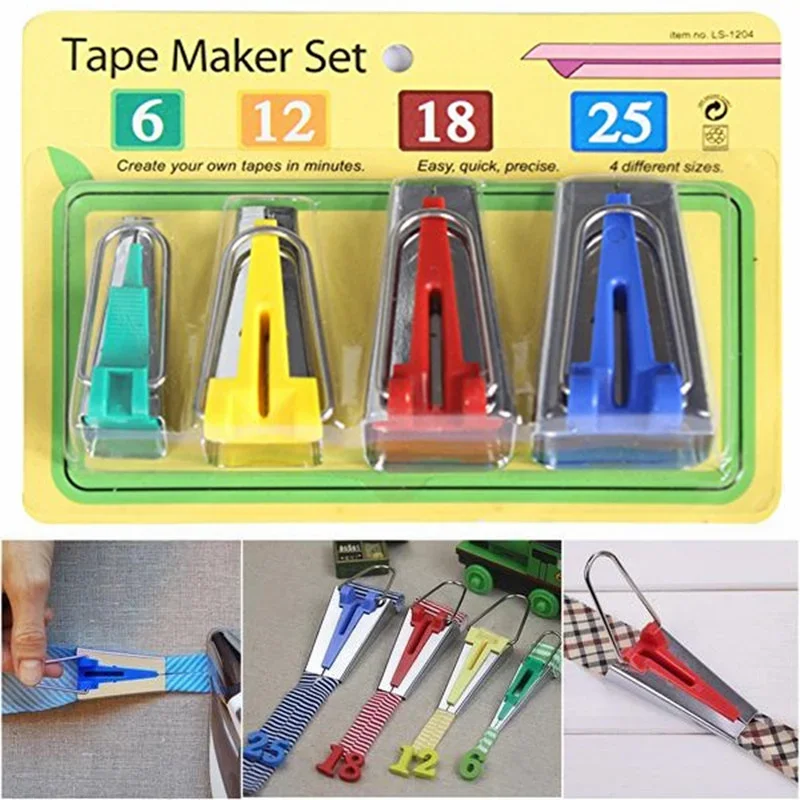 

Set of 4 Bias Tape Makers - 25mm 18mm 12mm 6mm Sewing Quilting Hemming Tools