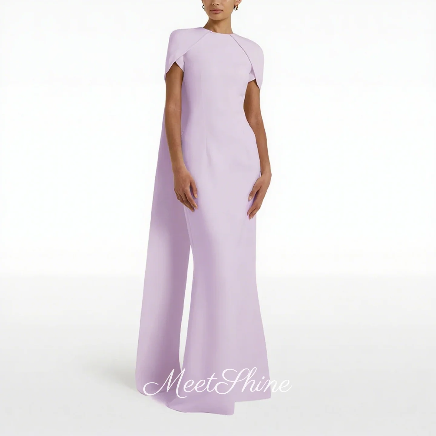 

Modern O-Neck Mermaid Pink Satin Evening Dress for Women Saudi Arabia with Cap Sleeve Sweep Train Wedding Prom Dress Customized