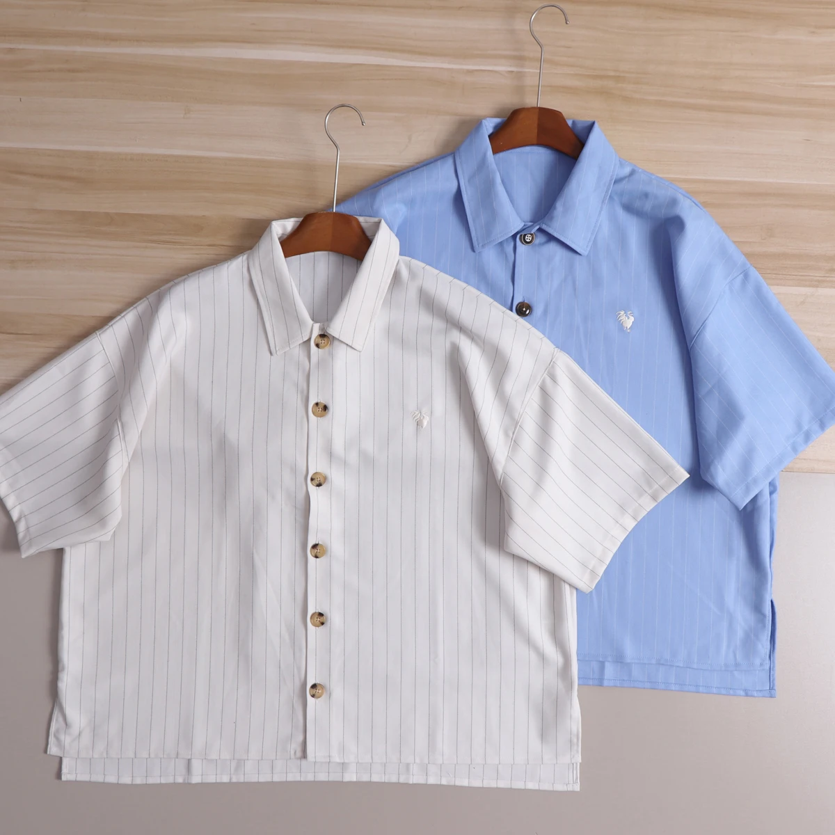 Oversize Men's Shirt Summer Breathable Comfortable Loose Short Sleeve Color Woven Vertical Stripe Casual Style Polyester Fiber