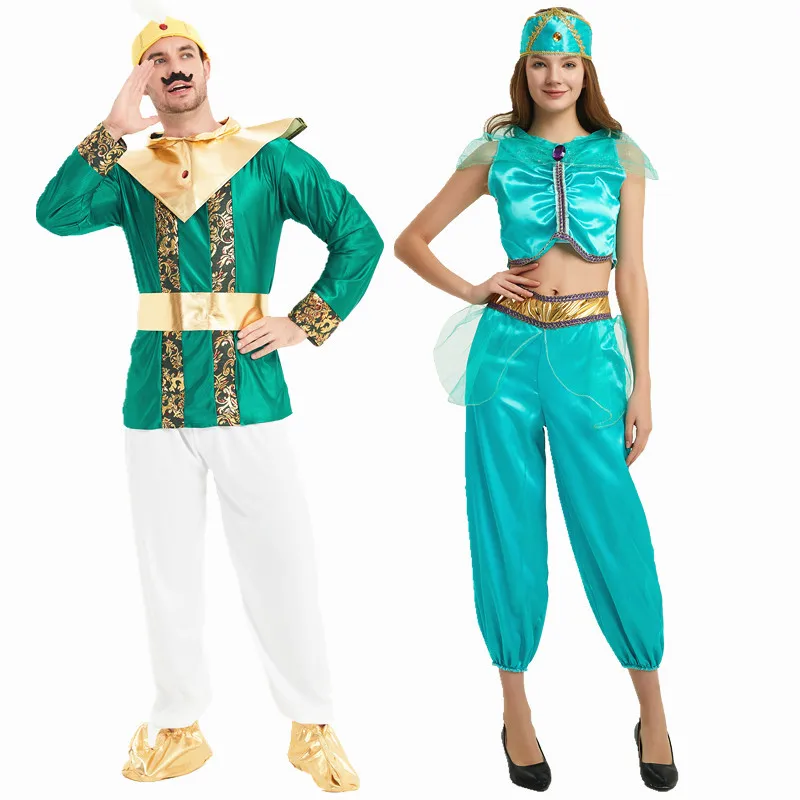 Jasmine Princess Performance Party Costumes Muslim Dubai Sheikh Parent Child Arab Green Prince Role Playing Costumes Makeup Ball