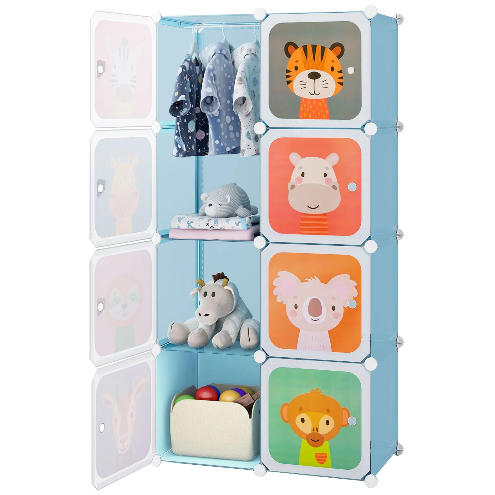 DORTALA Portable Kids Wardrobe 8-Cube Baby Closet Dresser-Blue