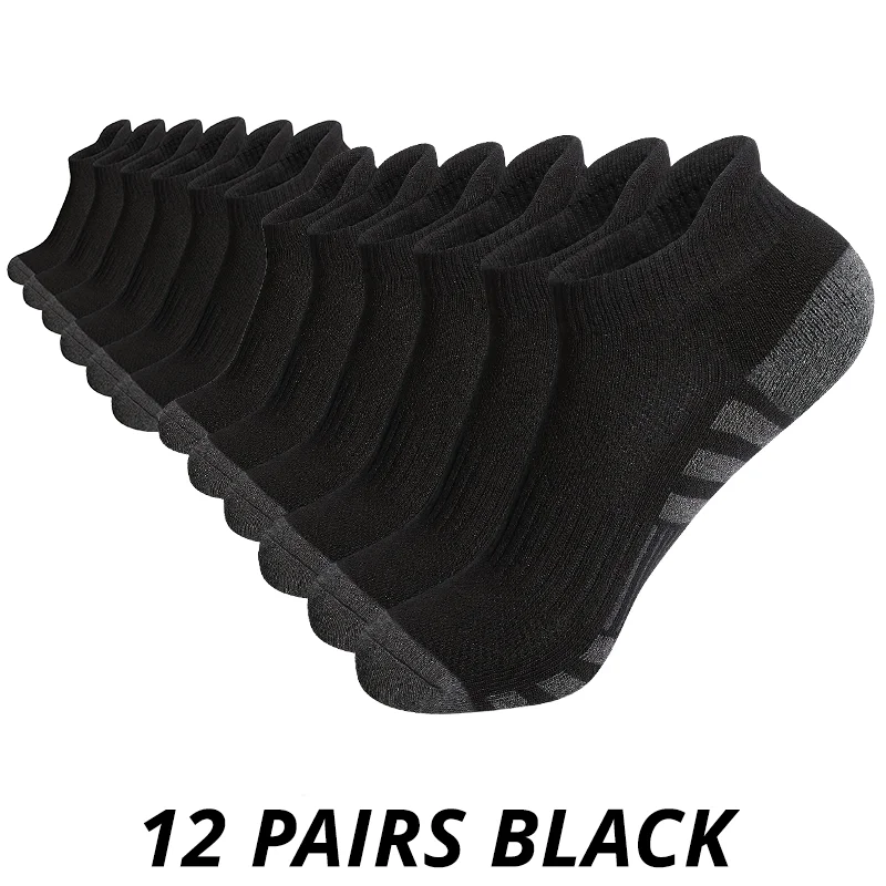 

12 Pairs Men's Mesh Breathable Sports Ear Lifting Socks All Season Solid Color Low Cut Casual Mens Short Tube Socks