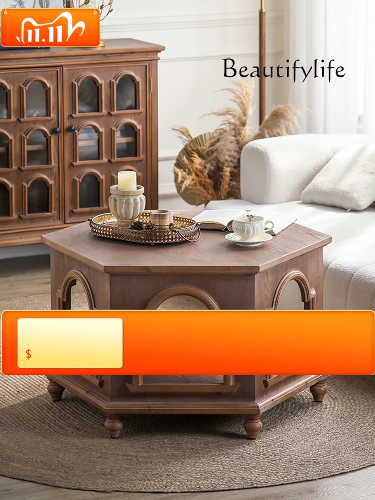 7 French Antique Coffee Table Combination Living Room Small Apartment Hexagonal Coffee Shop Retro Designer
