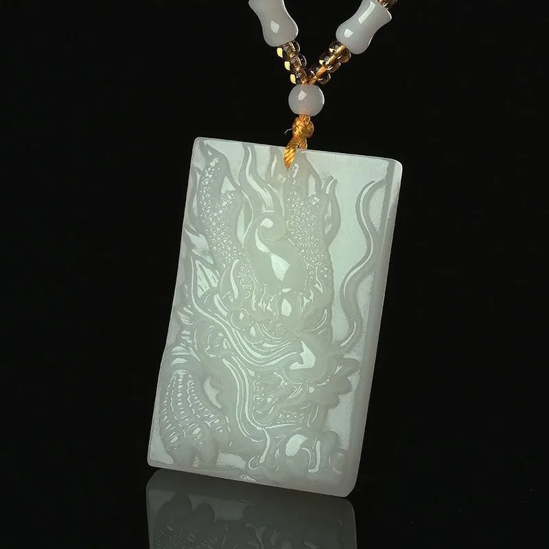 

Новый кулон из натурального сине-белого нефрита в форме дракона, модный и универсальный нефритовый кулон в этническом стиле