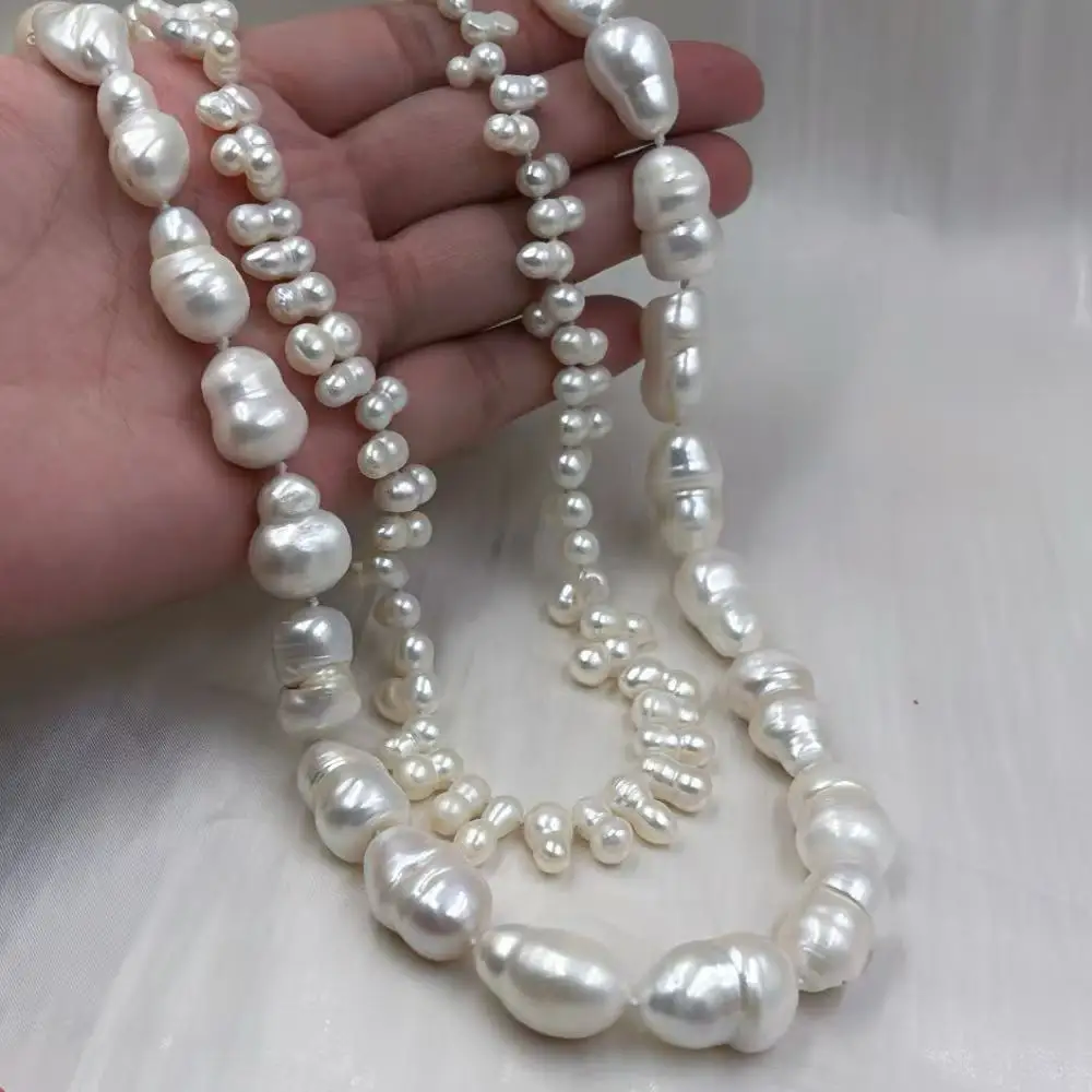 18-22inch 12x16mm 2- Strand New Style Women Jewelry White Peanut Genuine Natural Freshwater Pearl Chokers Necklace