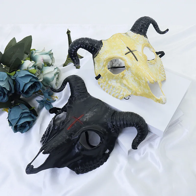 Máscara de terror de Halloween, máscara facial completa, fiesta de teatro, accesorios de cosplay, máscara de animal de cabra de plástico, máscara de demonio, disfraz de cabra de terror He