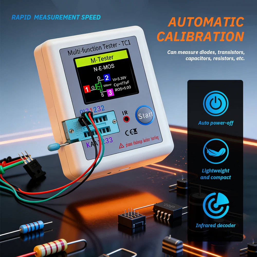 

Precision Transistor Tester Handheld Display Analyzer for Electronic Component Testing, Diodes, Triodes & Capacitors