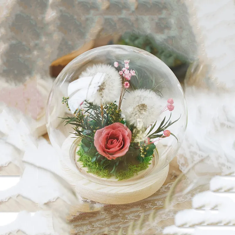 2sets/pack Different Size Round Shaped Glass Dome Vase Home Decoration Flat Antique Base Transparent Cover DIY Wedding Gift