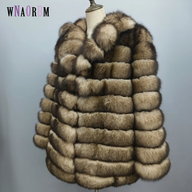 New Women's Classic 100% True Fox Fur Coat Length 70cm Winter Fashion True Fur Coat with Internal Elastic Rope Design