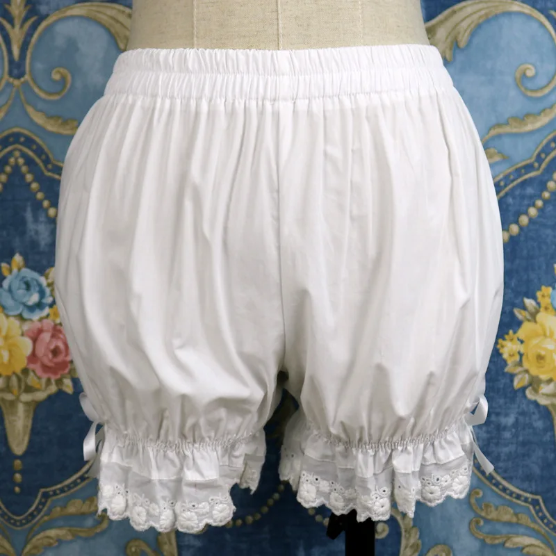 

Medieval Victorian Lace Trim Bubble Safety Bow Underpants Women Girls Lolita Cosplay Bloomers Vintgage Pumpkin Elastic Shorts
