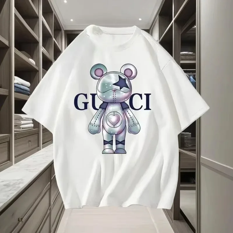 

The 2025 New summer Bear print 100% cotton T-shirt is a fashionable and casual high-quality T-shirt sleeve streetwear top