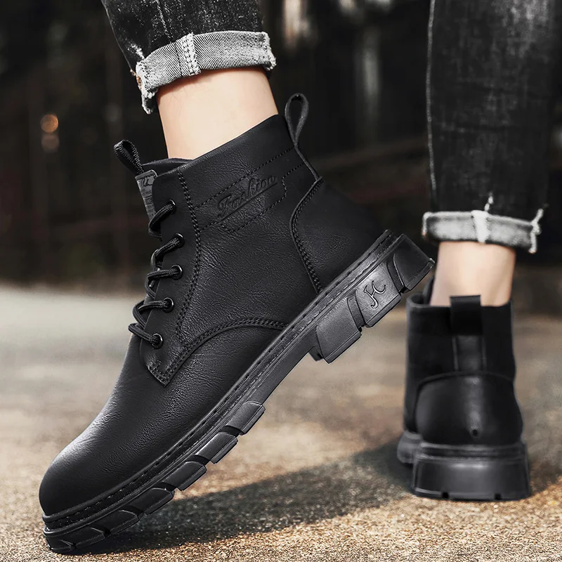 أحذية عمل ريترو عالية الجودة للرجال، موديل جديد للخريف والشتاء، مضاد للانزلاق، نعل متين ومريح وناعم، أحذية خارجية