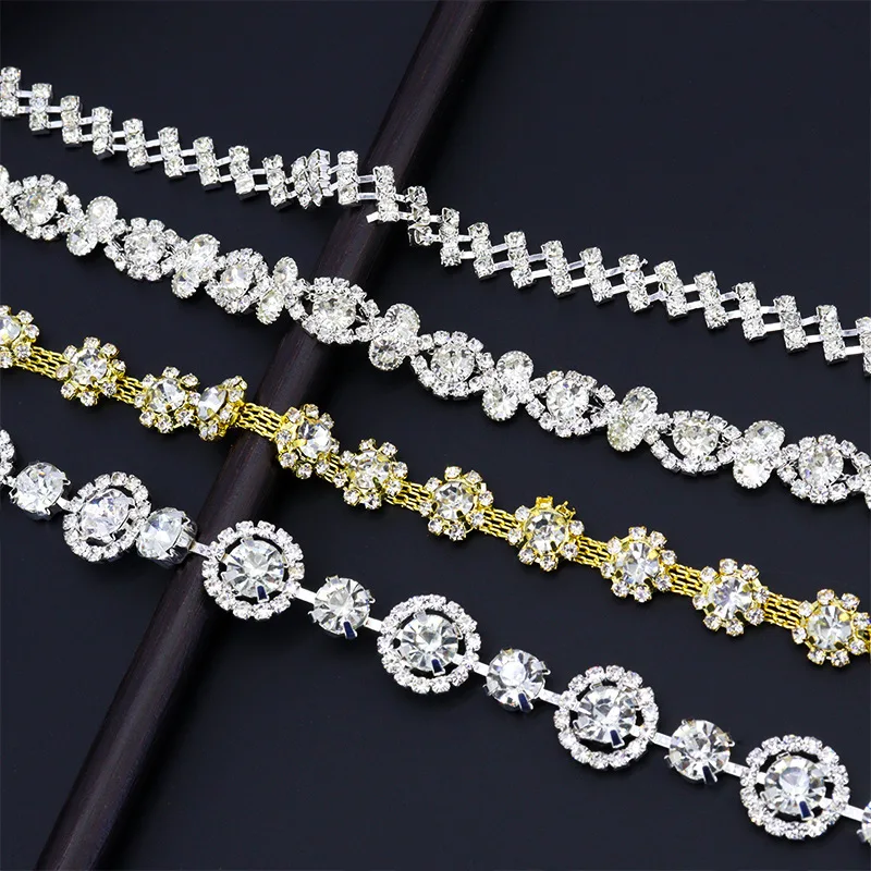 Classical Irregular Geometric Rhinestone Trim Overlapping Design Rhinestone Chains Applique Sew on DIY Clothing Accessories