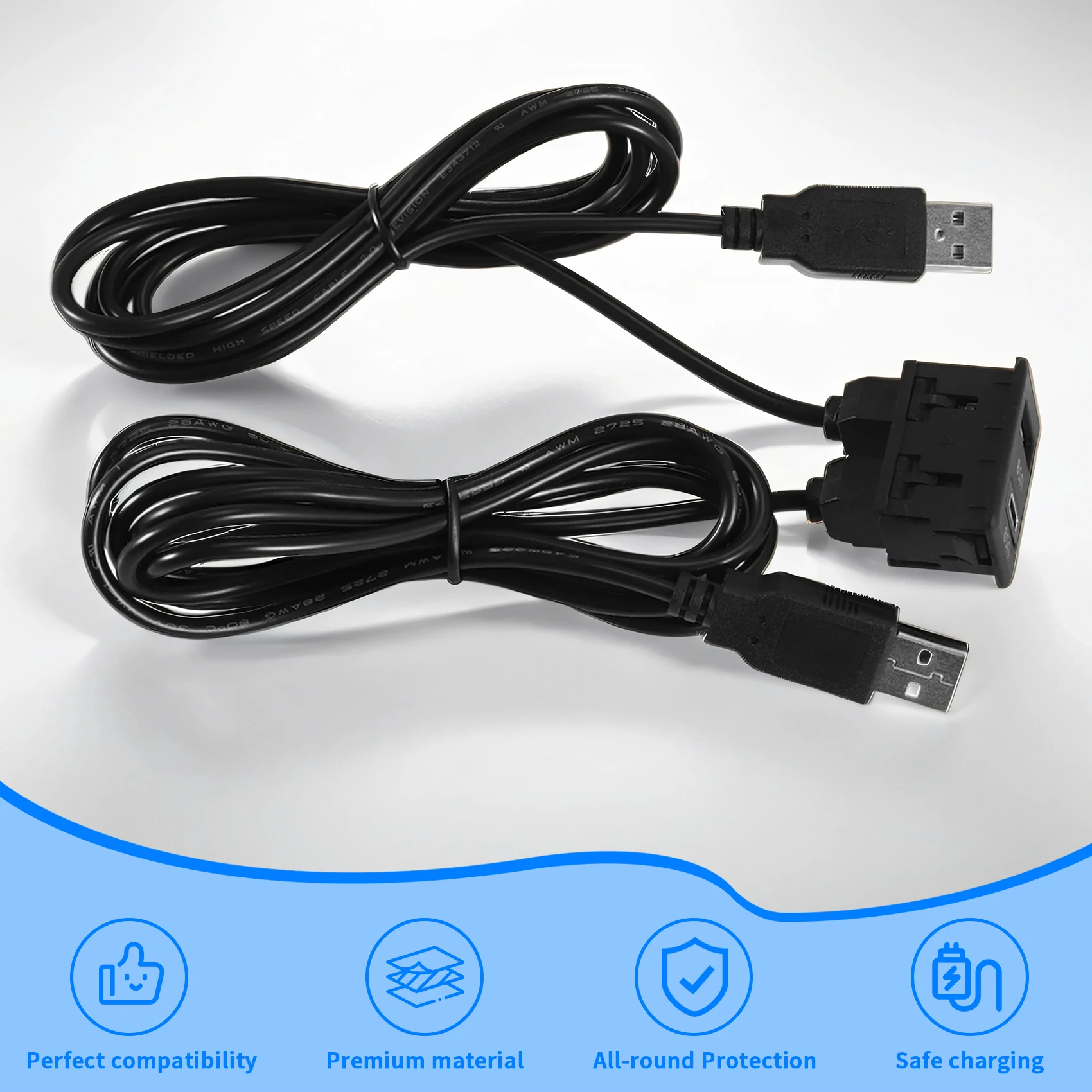 A22E-150CM Car Dash Flush Mount 2 USB Port Panel Auto Boat Dual USB-TAPYC Extension Cable Adapter For Toyota