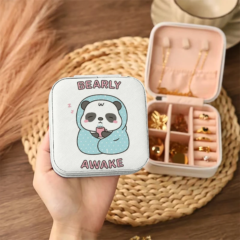 1pc Bearly Awake Cute Little Panda With Blanket Portable Jewelry Storage Box, Simple Jewelry Organizer Box,Gifts Box For Women