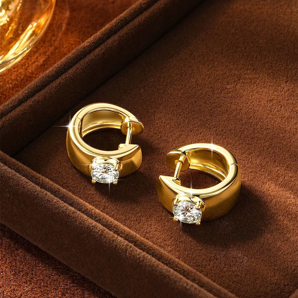 Lnkry Round 5MM Moissanite Earring With Certificate 14k Gold-Filled Wide Chunky Hoop Earrings for Women Vintage Jewelry Gift