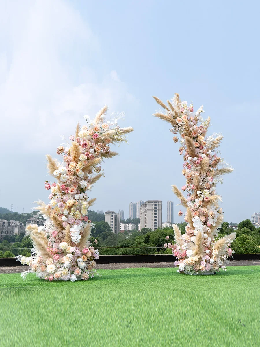 European outdoor wedding decoration dried flower reed horn arch, event ceremony marriage proposal travel photography simulation