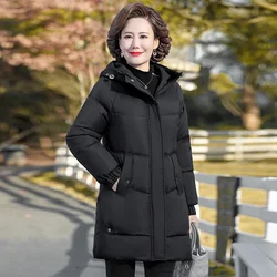 Winter Cotton padded Jacket Hooded solid color fleece thick Parkas Warm Loose Long Overcoat middle aged and Grandma Snow Coat