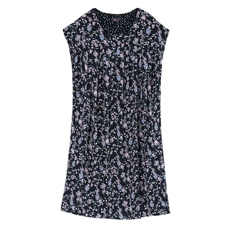 Vintage Broken Flowers Printed Long Dress Female Clothing Fashion Spliced Summer Casual Loose Straight All-match O-Neck Dresses