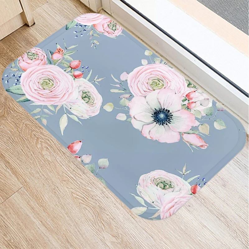 

Colorful flower pattern home living room kitchen entrance decoration non slip doormat coral velvet carpet