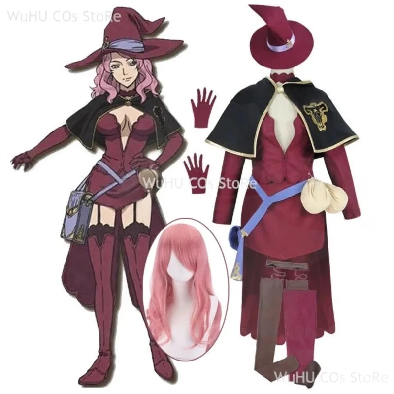 أزياء أنيمي بلاك كوس كلوفر فانيسا التأثيرية للنساء والفتيات لحفلات الهالوين كرنفال اينوكا فساتين شعر مستعار قبعة لعب الأدوار الدعامة