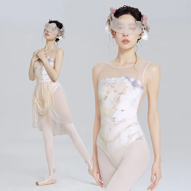 

Женский балетный трико с принтом, жилет без рукавов, танцевальный купальник для взрослых, балетное боди