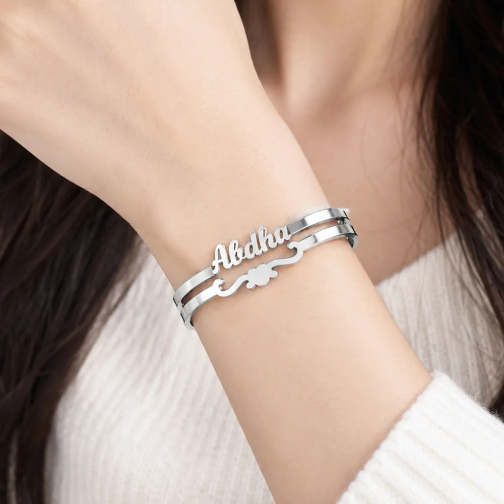 Personalized Name Bangle Stainless Steel Openable Bracelet