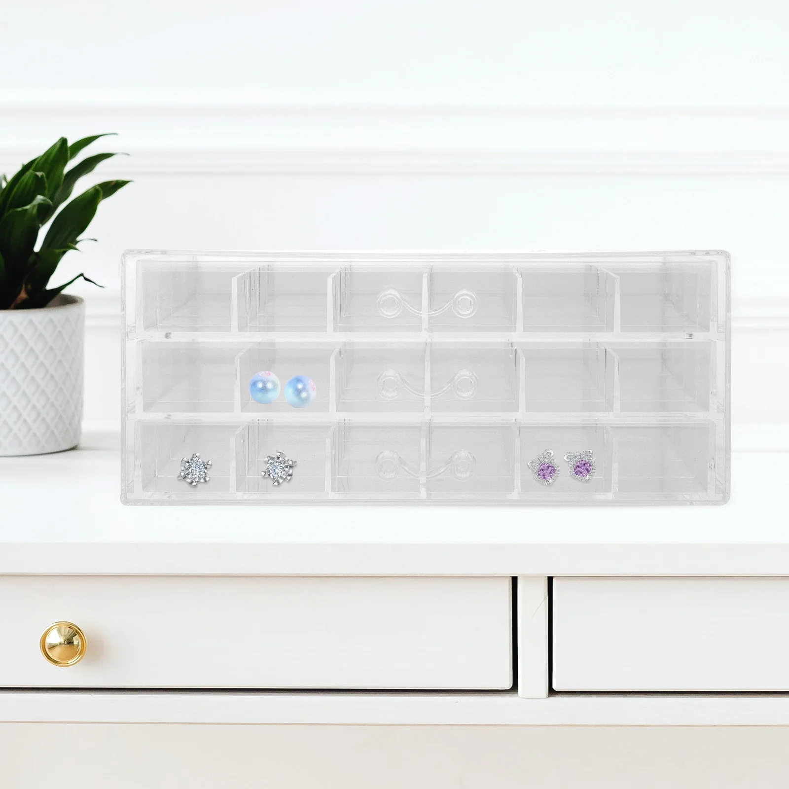 Multi-Gird Transparent Jewelry Storage Box Practical Organizer for Earrings Nail Charms Beads Desk Storage Earring Organizer Box