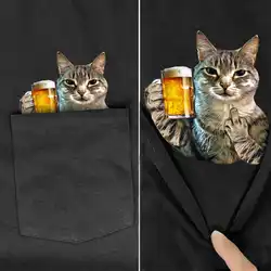 CLOOCL Animals T-Shirt Fashion Brand Big Beer Tabby Cat Pocket T-Shirt Mens Women Shirts Hip Hop Tops Funny Cotton Tees Dropship