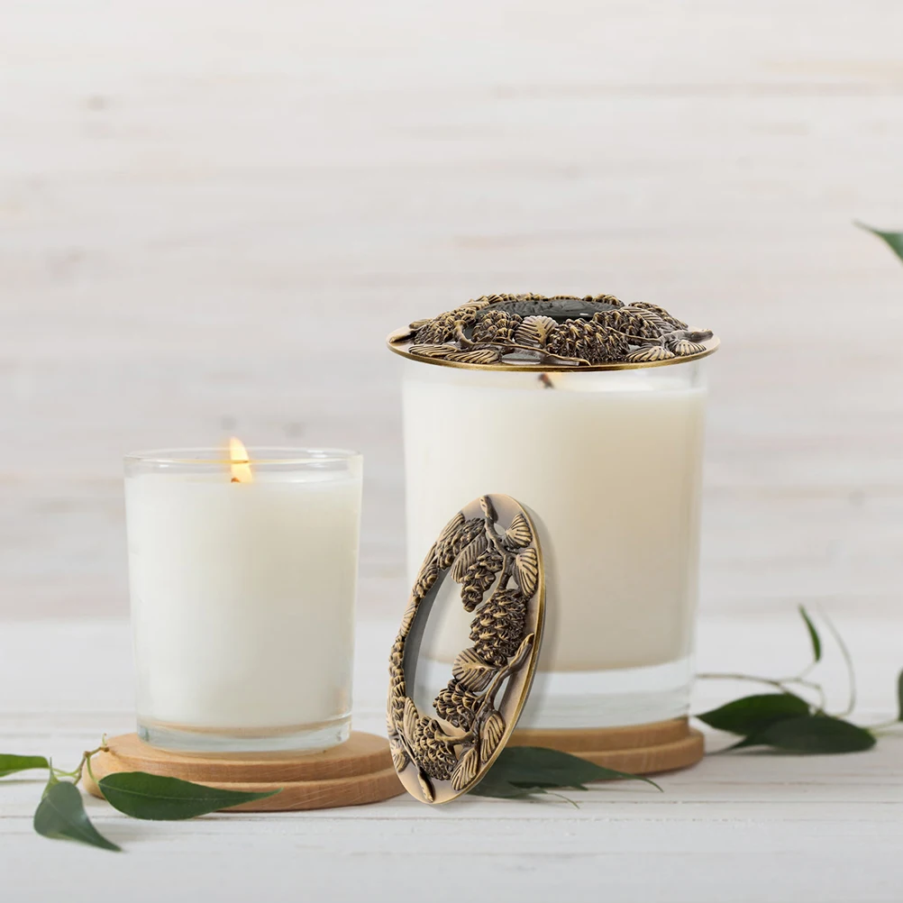 

2 Pcs Covers Metal Jar Topper Scented Candles Metal Cover Hollow Lid Toppers Jars Aroma Diffuser Decor Craft