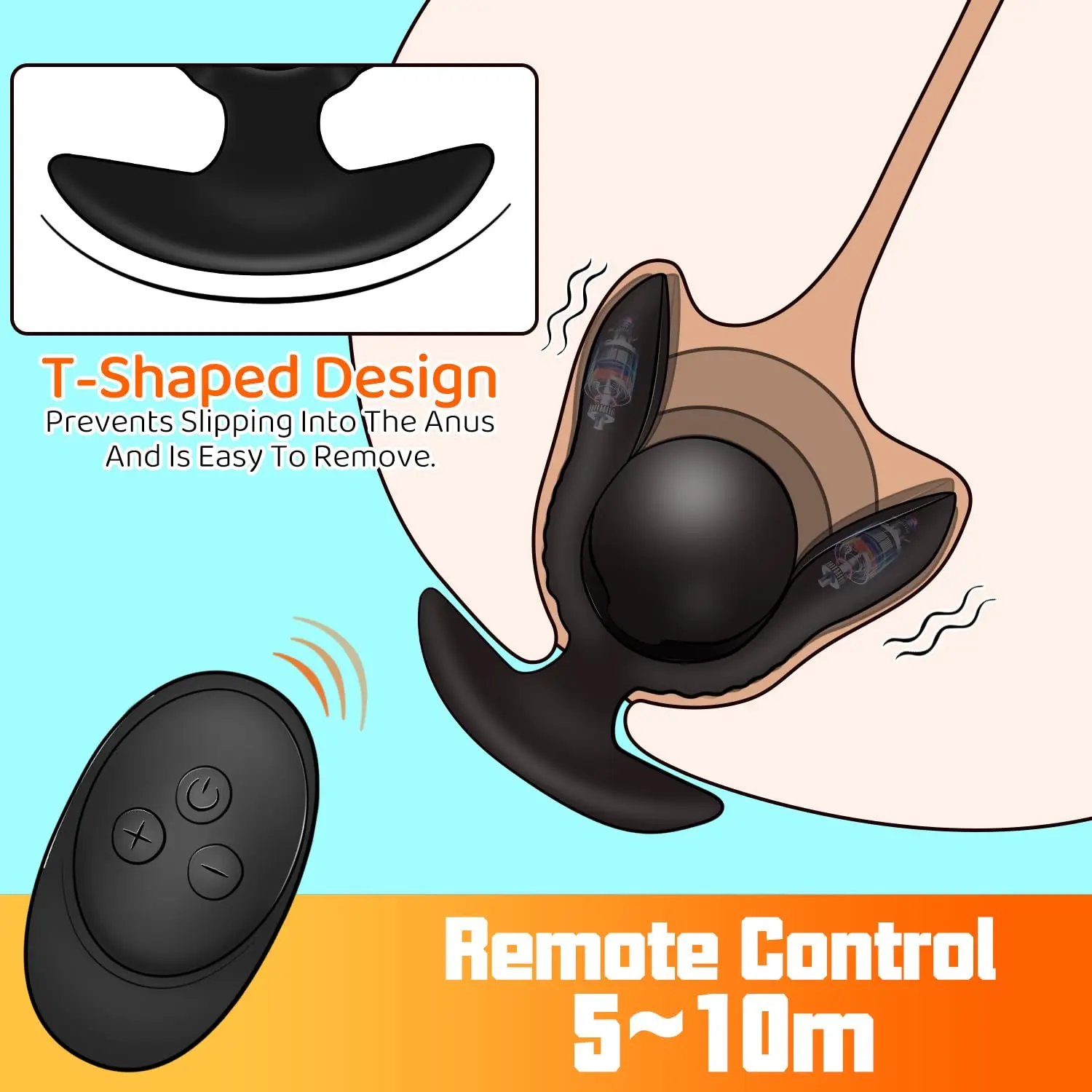 Inflatable Anal Plug, Extended Anal Vibrator, 10 Vibration Modes G-Spot Stimulator Prostate Massager, Adult Sex Toy