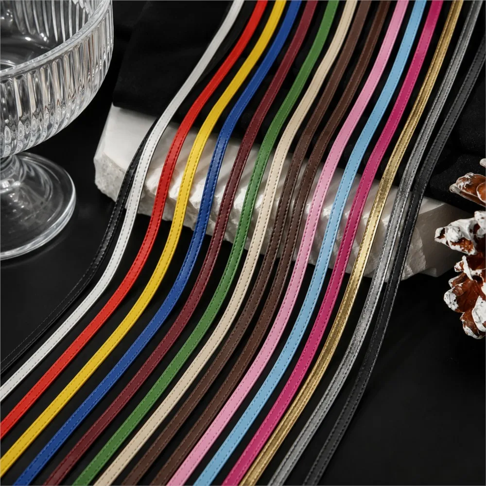 2M 5mm Width Mini Strap Stitched PU Leather Strips Ribbon for DIY Bracelets Miniature Dolls Purse Bags Belt Making Accessories