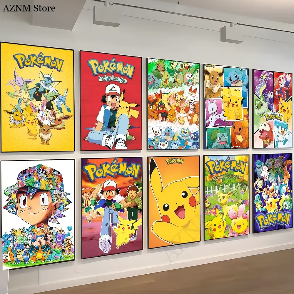 P-Pokemon Japanese Anime Whitepaper Poster Waterproof Paper Sticker Coffee House Bar Aesthetic Art Wall Painting