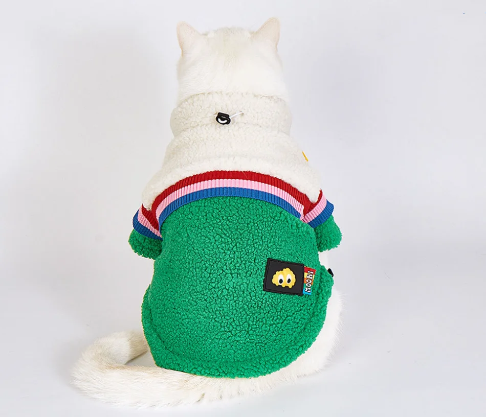 Thickened Fleece Coat for Dogs and Cats, Retro Zipper Jacket, Small and Medium Dog Outwear, Pet Costume Clothes, Winter