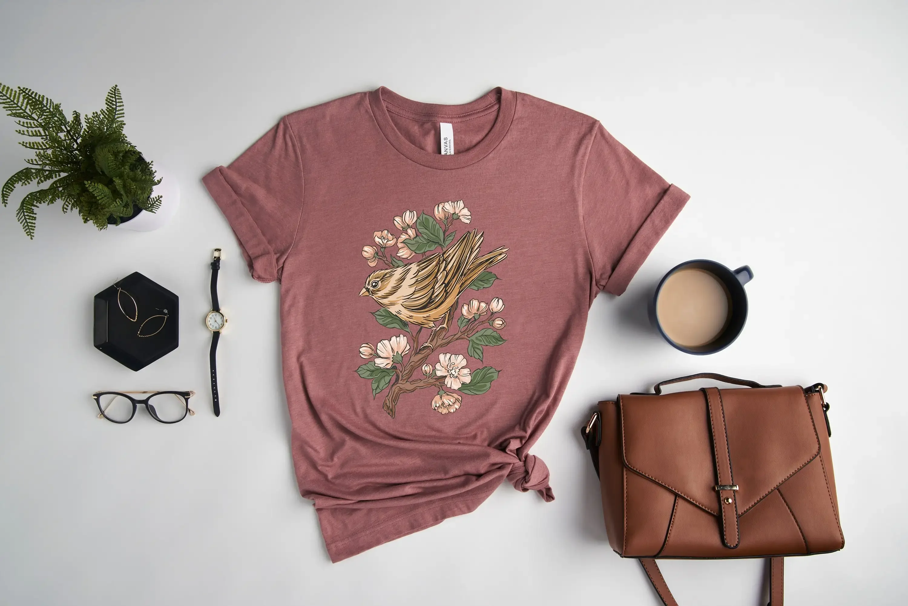 Sparrow Bird With Flowers T Shirt Nature Lover For Cute Realistic Design Natural