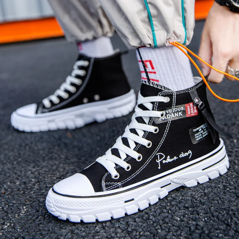 

2026 New High Top Breathable Canvas Shoes Hong Kong Style Men's Casual Fashionable Student Slip-On Shoes Yangjing Brand