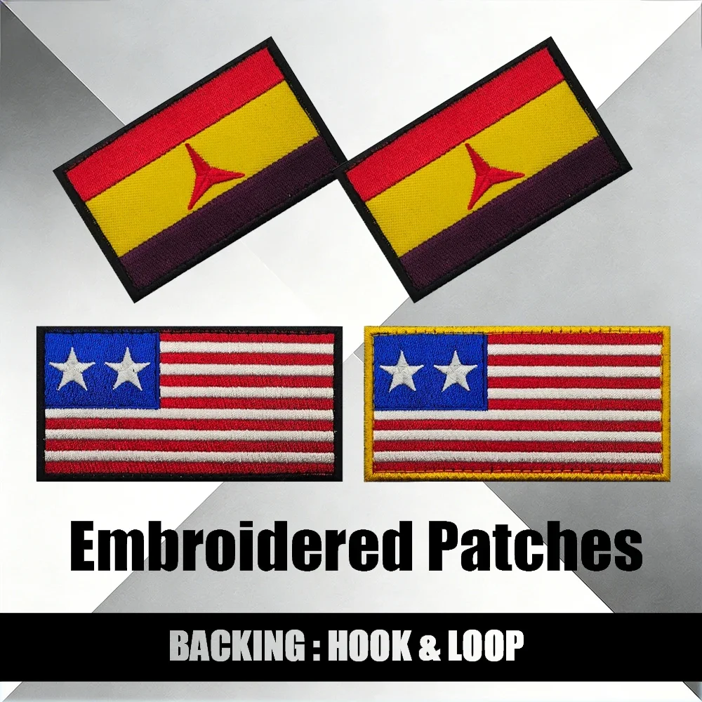 DIY Embroidered Hook And Loop Patches Tricolor Abstract Flag & Double-Star US Design for Jacket Shoulder Sew-on Patches