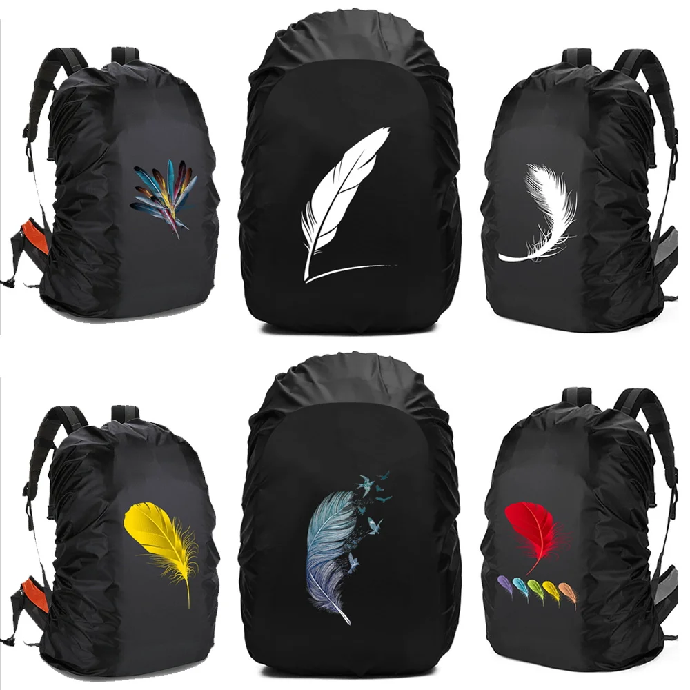 

20L-70L Backpack Rain Cover Waterproof Multipurpose Feather Pattern Print Adjustable Portable Outdoor Sport Cycling RaincoverBag