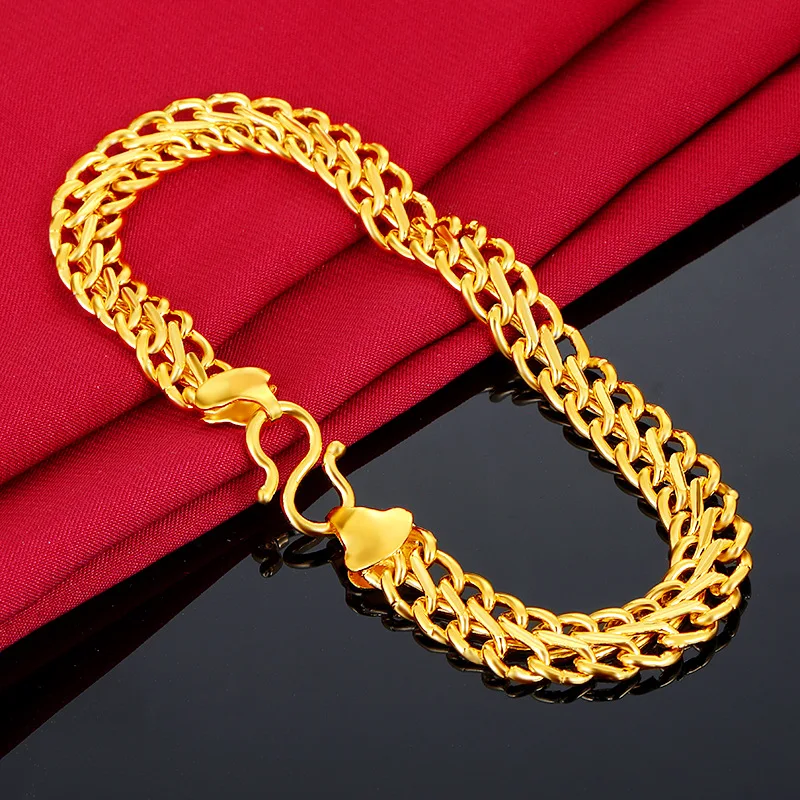 18K Alluvial Gold Smooth 9mm Beads Bracelet  60cm Women Man Fine Jewelry Wholesale Personality Trend Bead Chain Bracelets