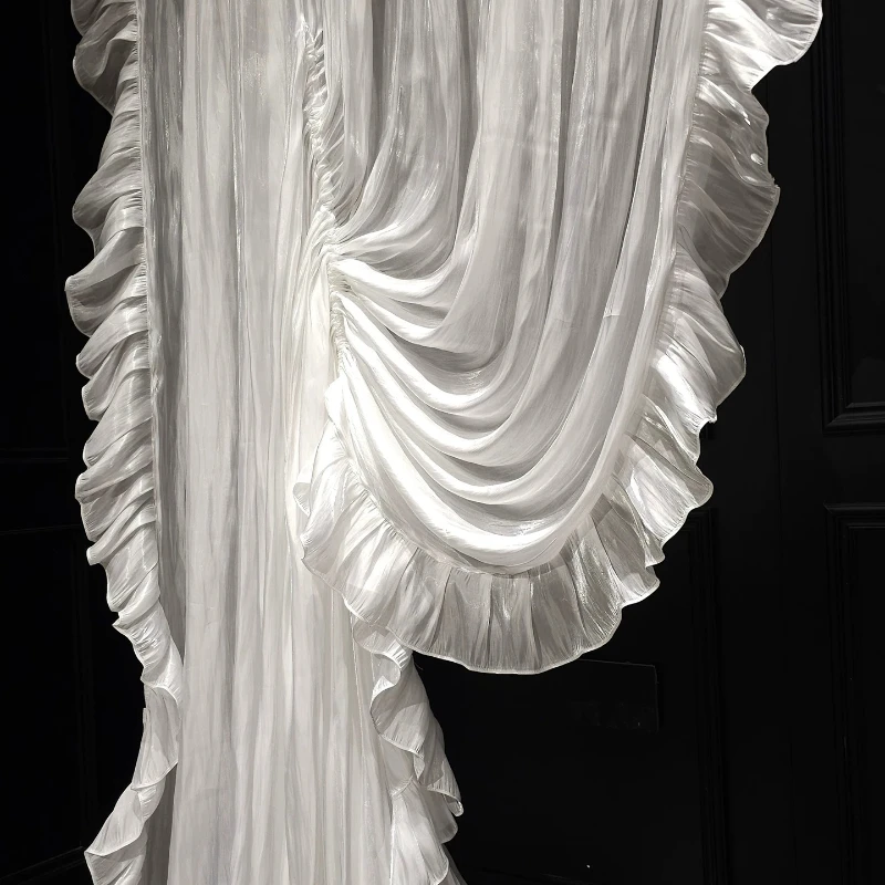 French White Glossy Agaric Lace Window Screen White Yarn Customized Living Room Bedroom Villa French Window Balcony Window