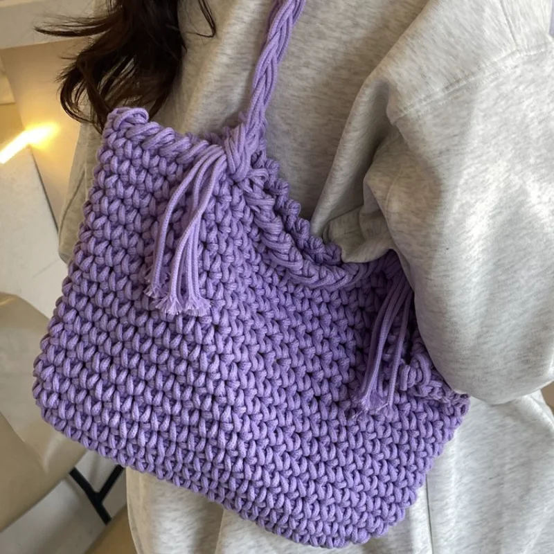 

​2025 Summer Woven Bucket Tote Bag - Adjustable Boho Shoulder Purse, Handwoven Raffia & Large Capacity Beach Bag for Women​