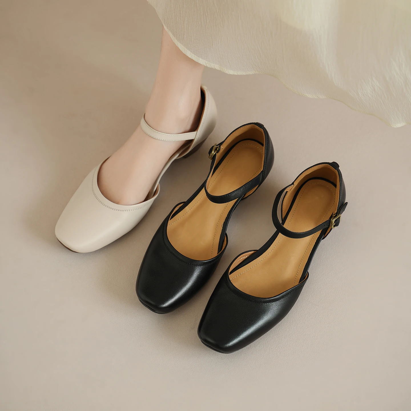 2026 new summer women sandals natural leather 22-25cm cowhide+pigskin round toe ankle-buckle mary janes women shoes fashion
