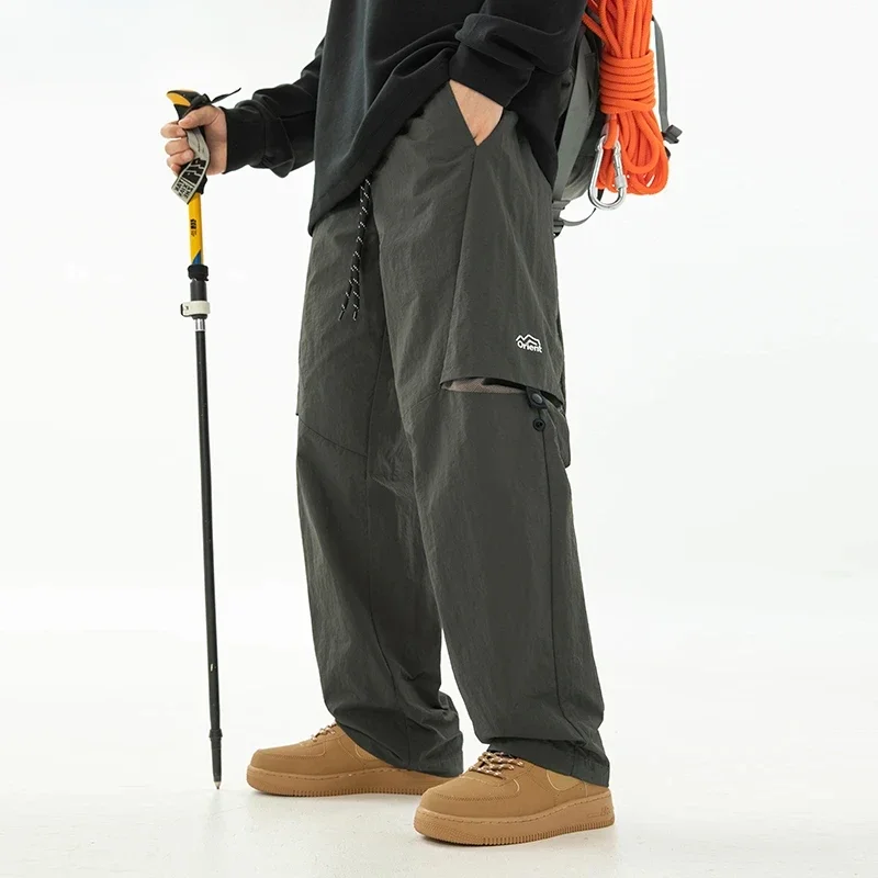 

Модные новые мужские весенне-летние дышащие уличные трек-карго брюки для отдыха, пешего туризма, альпинизма, водонепроницаемые брюки-парашют