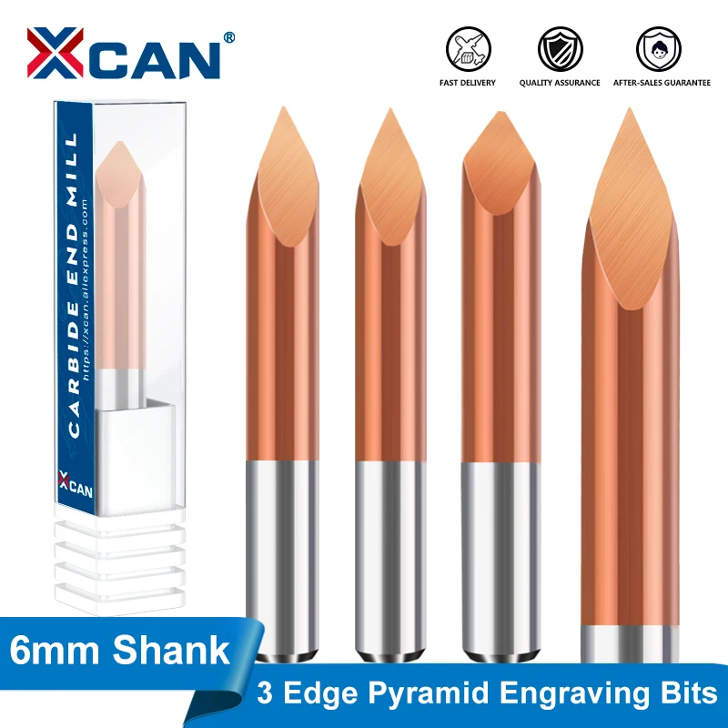 

XCAN Milling Cutter 3 Edge Pyramid Engraving Bits 6mm Shank Carbide End Mill CNC Router Bit CNC Machine Milling Tool V Bit