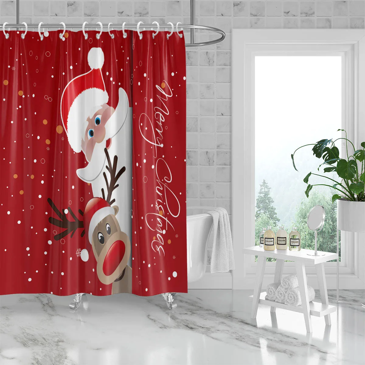 1 piece 180x180cm Christmas Santa Claus pattern printed shower curtain partition bathroom waterproof and mildew proof