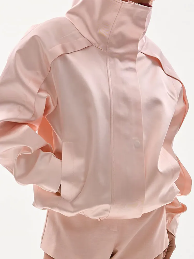 Damenmäntel mit Stehkragen, Kordelzug am Saum, Langarm, Oversize-Jacken, Herbst, Damen, einfarbig, locker sitzender Mantel, schicke neue Oberbekleidung – Detail 1