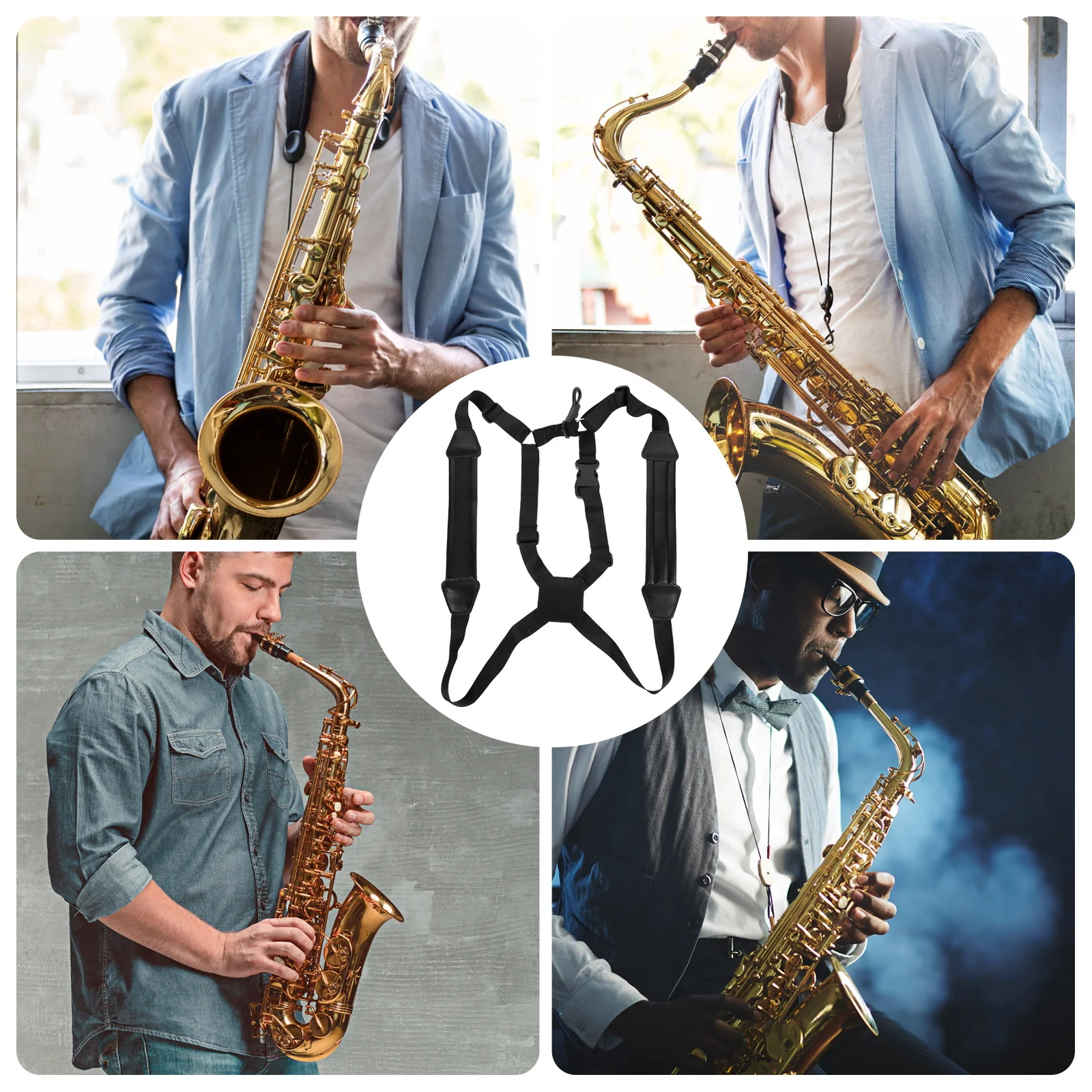 

Universal Saxophone Double Shoulder Strap Black Comfortable Adjustable Saxophone Harness Sax Shoulder Belt Sax Accessory