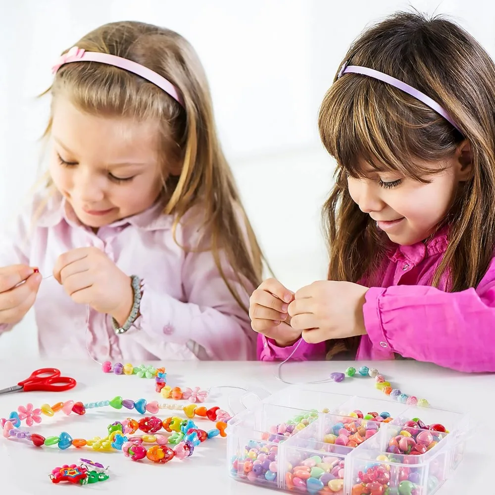 Beads for Kids Crafts, 1100 Jewelry Making Kit Includes Scissor, String, Instruction and Accessories for Bracelet Making, Toys f