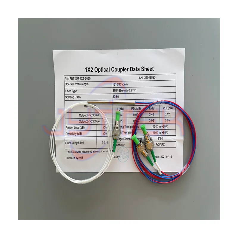 1x2  Dual-Window 1310/1550nm Single Mode Fiber Optic Couplers 50:50 Split FC/APC Connector