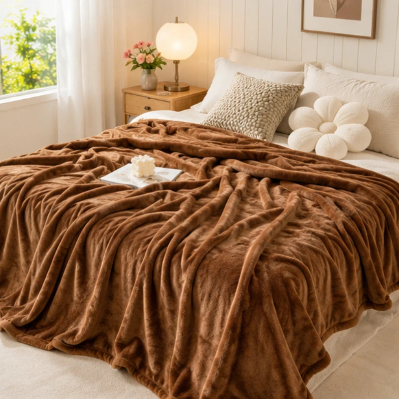 

Single piece plain fleece warm cover lightweight soft blanket practical household quilt for indoor rest room ornament and gift